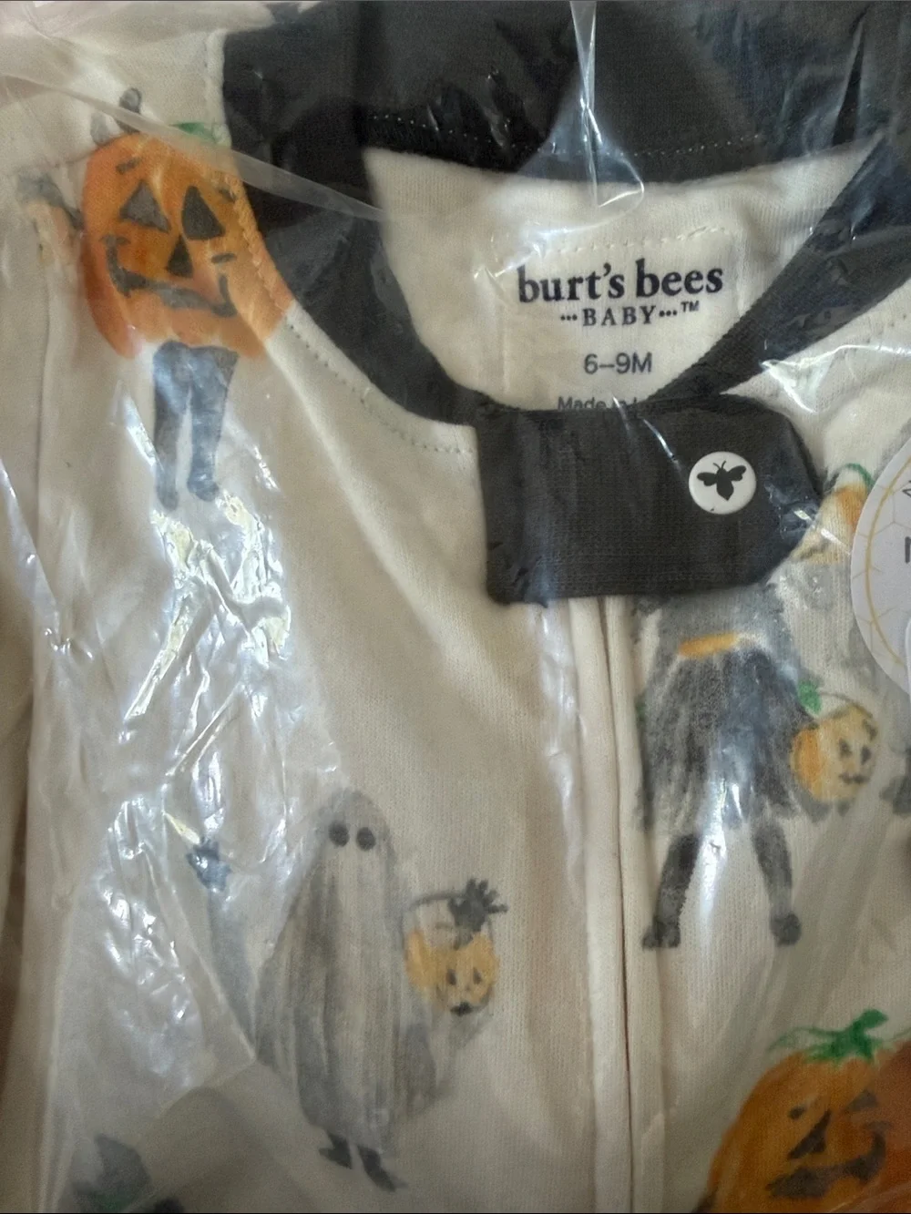 Burt bees Organic cotton Kids Pumpkin & Ghost Footed One-Piece 3-6 -9months